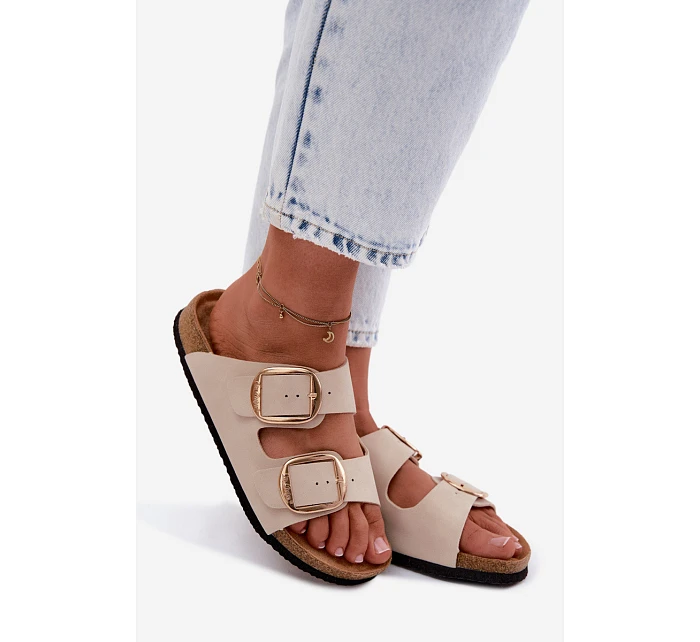 Dámské pantofle s podrážkou a přezkami  Béžové model 22123002 - Lee Cooper