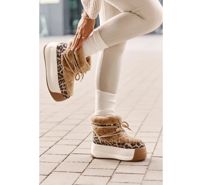 Kožené Dámské Sněhule Na Silné Podešvi S Kožešinou Leopard Big Star Hnědé Kožené Dámské Sněhule Na Silné Podešvi S Kožešinou Leopard Big Star Hnědé