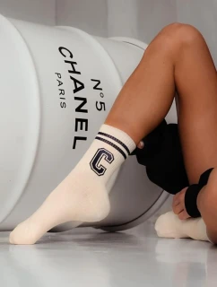 Damskie Skarpetki Z Paskami I Literą C Ecru