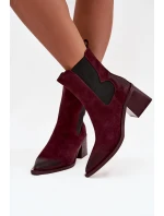 Dámské kožené semišové kotníkové boty na podpatku – bordó Artiker, zateplené Dámské kožené semišové kotníkové boty na podpatku – bordó Artiker, zateplené