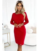 209-12 Bavlněné šaty s širokým páskem na zavazování - ČERVENÉ 209-12 Bavlněné šaty s širokým páskem na zavazování - ČERVENÉ