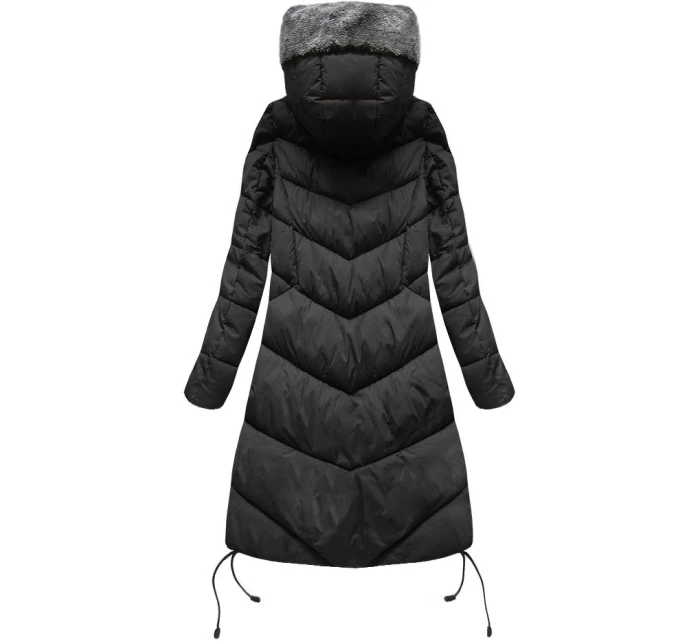 Černá dlouhá zimní bunda s kapucí model 21241716 - Libland Černá dlouhá zimní bunda s kapucí model 21241716 - Libland