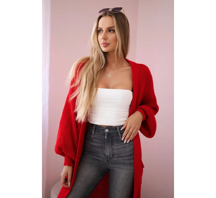 Svetr dlouhý kardigan červený Svetr dlouhý kardigan červený