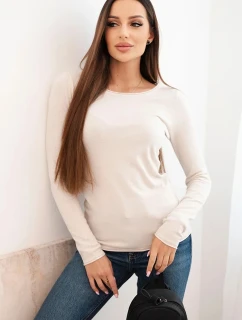 Dámský viskózový svetr s kulatým výstřihem a model 21412200 střihem béžový - K-Fashion
