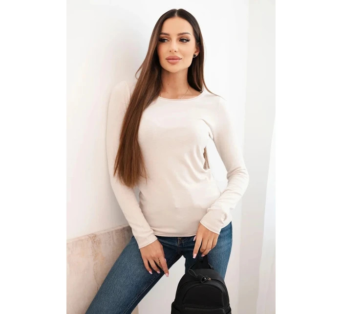 Dámský viskózový svetr s kulatým výstřihem a model 21412200 střihem béžový - K-Fashion Dámský viskózový svetr s kulatým výstřihem a model 21412200 střihem béžový - K-Fashion