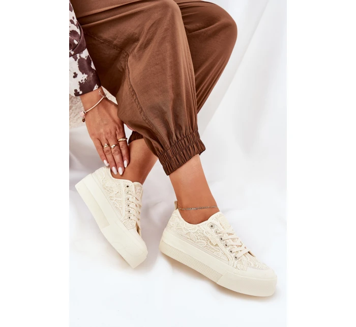 Dámské Krajkové Tenisky Big Star RR274746 Béžové Dámské Krajkové Tenisky Big Star RR274746 Béžové