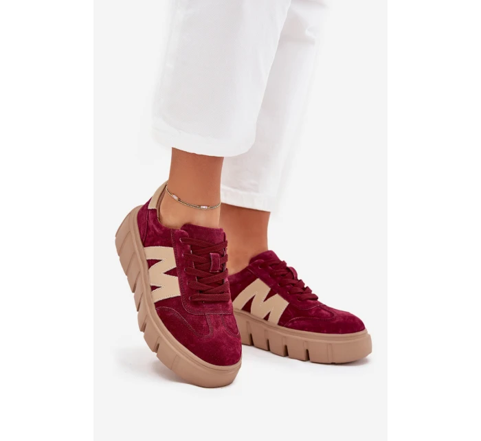 Semišové Dámské Tenisky Na Platformě model 21704994 Bordové - VINCEZA