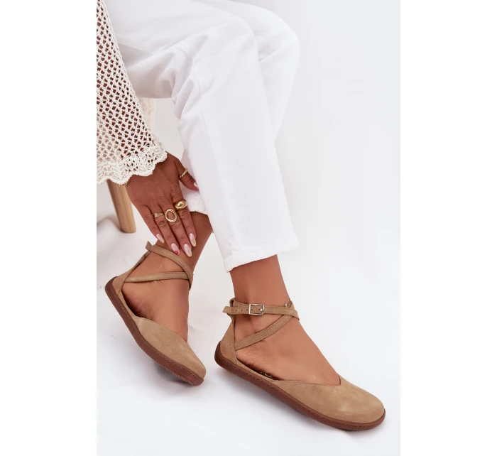 Semišové Baleríny Dámské S Pásky  Béžové model 21706966 - Zazoo