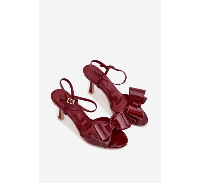 Lakované sandály na podpatku s mašlí Bordó Noliva Lakované sandály na podpatku s mašlí Bordó Noliva