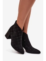 Dámské boty na sloupkovém podpatku se zdobením D&A – černé Dámské boty na sloupkovém podpatku se zdobením D&A – černé