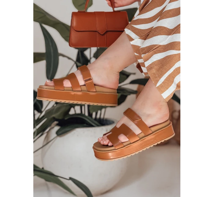 Dámské žabky na suchý zip PLATFOR camel FashionStreet ZY0868