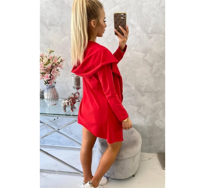 Volná bunda s kapucí v červené barvě