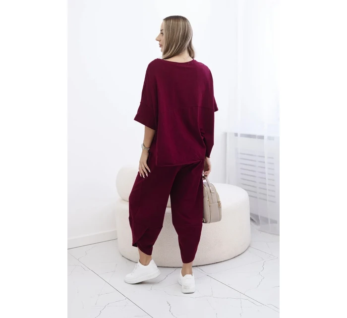 Bavlněný komplet halenka + kalhoty burgundsko