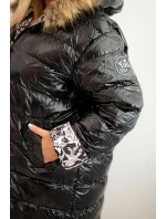 Dámská bunda Plus Size s kapucí a kožešinou černá