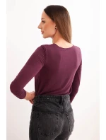 Dámská blůza z kašmíru s kulatým výstřihem a dlouhým rukávem švestková