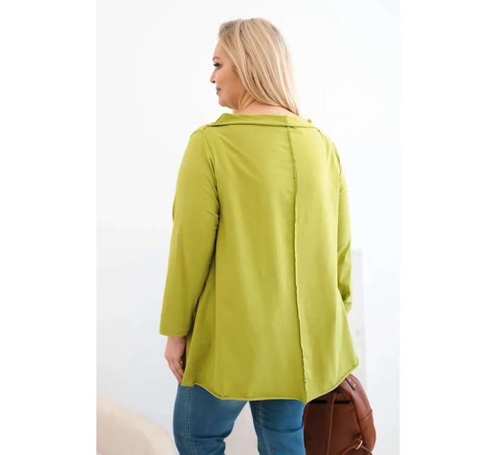 Dámská bavlněná blůza Plus Size asymetrická s ohrnutým rukávem olivová Dámská bavlněná blůza Plus Size asymetrická s ohrnutým rukávem olivová