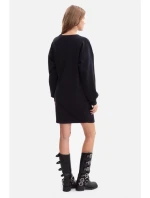 B298 Pletené šaty s bočními záhyby - černé