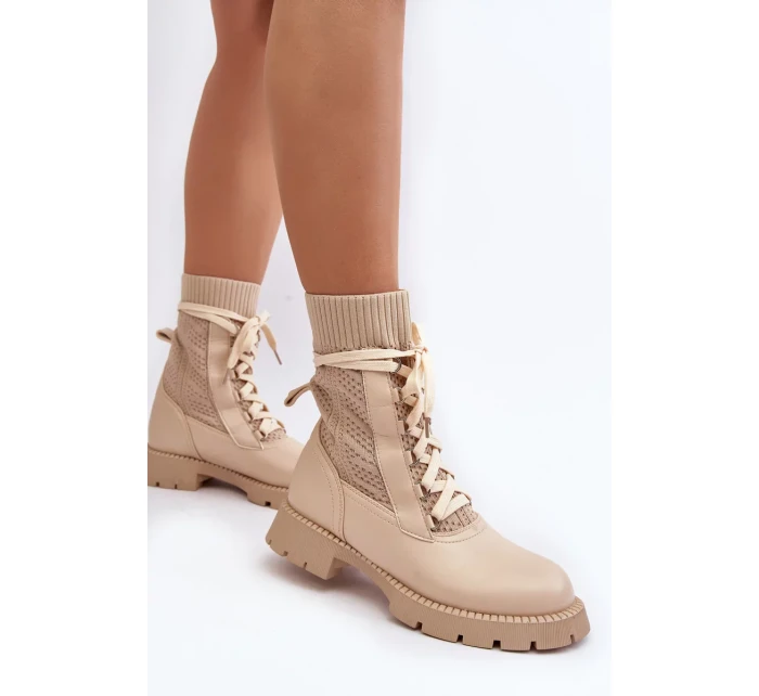 Dámské světle béžové šněrovací kotníkové boty Gentiana