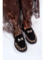 Dámské semišové mokasíny s panterkovým vzorem Vinceza – černé