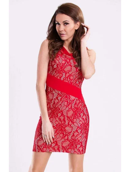 Dámské krajkové šaty EMAMODA červené - Červená / M - YNS