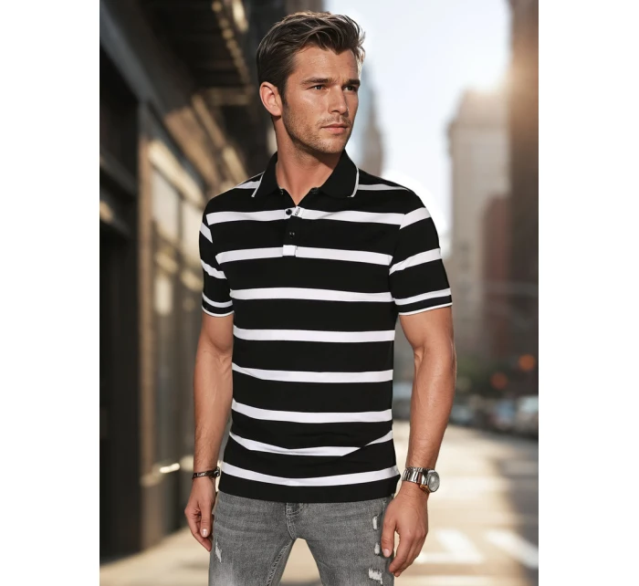 Pánské pruhované polo tričko černé model 21987929 - Dstreet