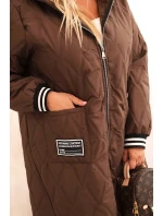 Dámská bunda Plus Size prošívaná s kapucí a model 21297092 manžetami čokoládová - K-Fashion