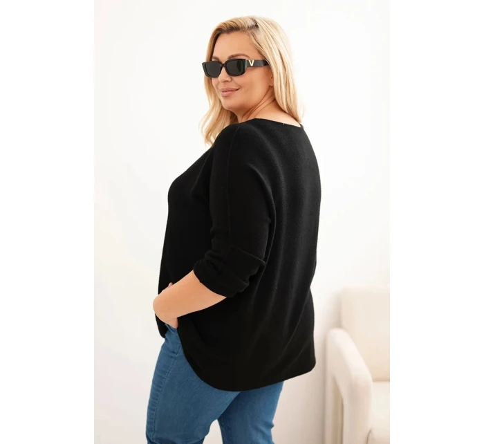 Dámský svetr plus size s lodičkovým výstřihem černý