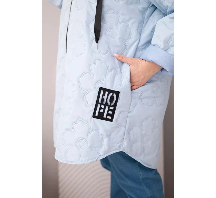 Dámská bunda Plus Size prošívaná s kapucí a nápisem HOPE modrá