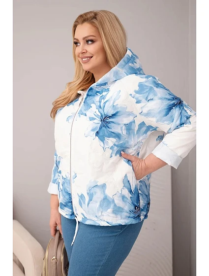 Dámská jarní bunda Plus Size s květinovým vzorem modrá
