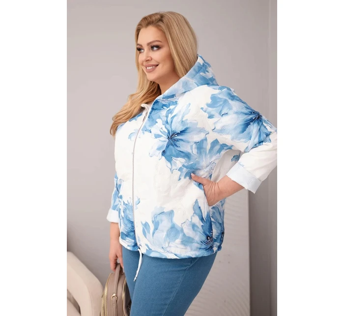 Dámská jarní bunda Plus Size s květinovým vzorem modrá