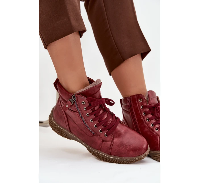 Dámské kozačky s teplým kožíškem z eko kůže bordové Ulverina Dámské kozačky s teplým kožíškem z eko kůže bordové Ulverina