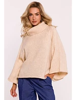 M822 Trapézový svetr s rolákem - béžový