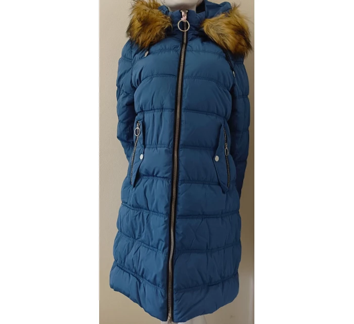 Dámská prošívaná bunda s kapucí W701 petrolejová - MHM