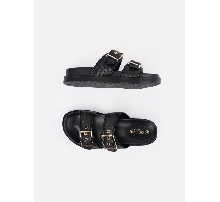 Originální černé dámské  nazouváky na plochém podpatku