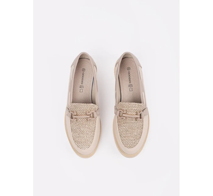 Módní dámské  mokasíny Jasnobeżowy bez podpatku