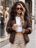 Dámská zimní prošívaná bunda s kožešinou, hnědá, FashionStreet TY5991 Dámská zimní prošívaná bunda s kožešinou, hnědá, FashionStreet TY5991