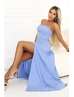 maxi šaty s rozparkem a zavazováním na zádech modré model 22064822 - numoco maxi šaty s rozparkem a zavazováním na zádech modré model 22064822 - numoco