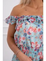 Španělské šaty do pasu v mátové barvě