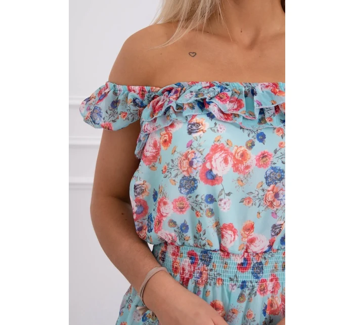 Španělské šaty do pasu v mátové barvě