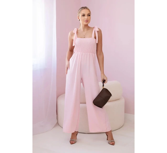 Overal na ramínka s volánkovým topem pudrově růžová