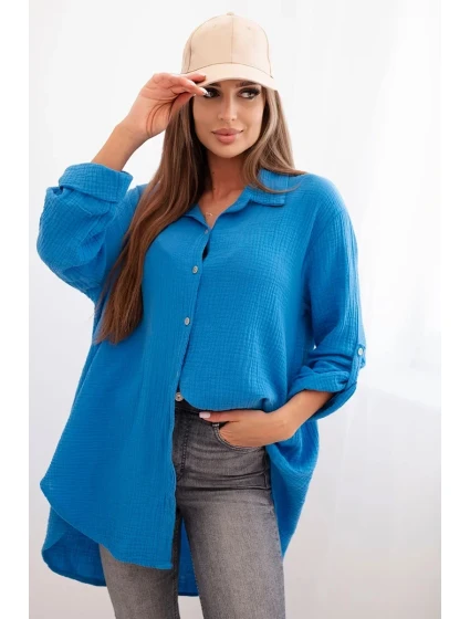 Bavlněná mušelínová košile tyrkys