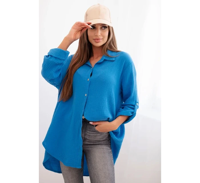 Bavlněná mušelínová košile tyrkys