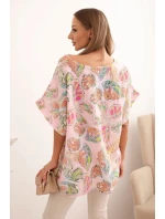 Dámská bavlněná blůza s motivem motýlů s krátkým rukávem cukrová růžová Dámská bavlněná blůza s motivem motýlů s krátkým rukávem cukrová růžová
