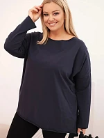 Dámská bavlněná blůza Plus Size asymetrická s dlouhým rukávem granátová