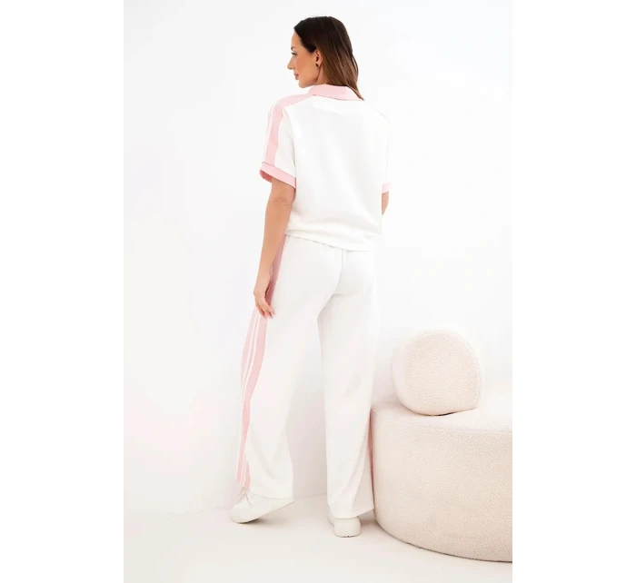 Dámský komplet s polo mikinou a širokými kalhotami máslový pudrově růžová