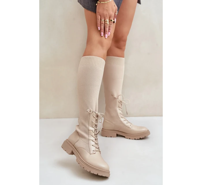 Nazouvací kozačky s ponožkovým svrškem béžové Iranel