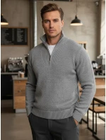 Pánský svetr se stojáčkem světle šedý Dstreet model 21995581 - FashionStreet