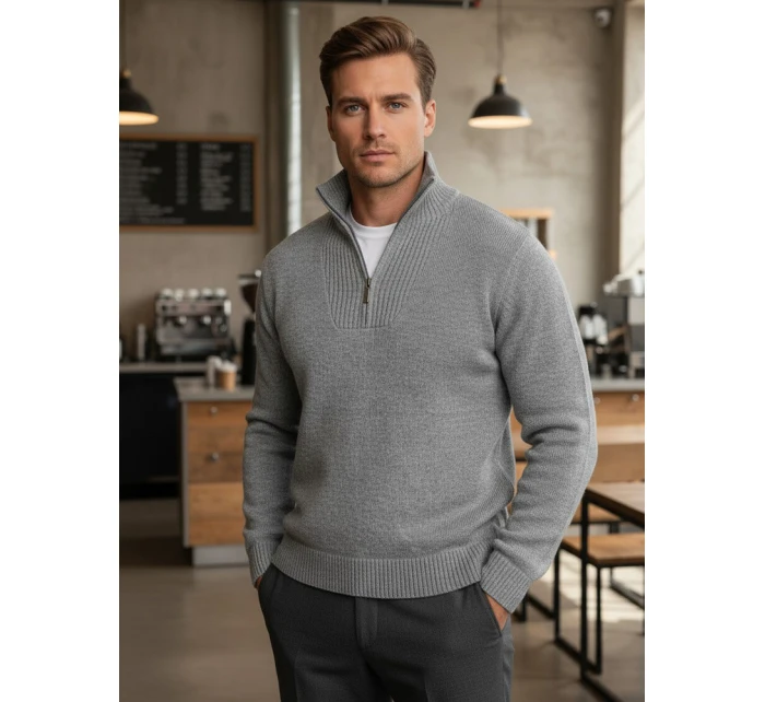 Pánský svetr se stojáčkem světle šedý Dstreet model 21995581 - FashionStreet