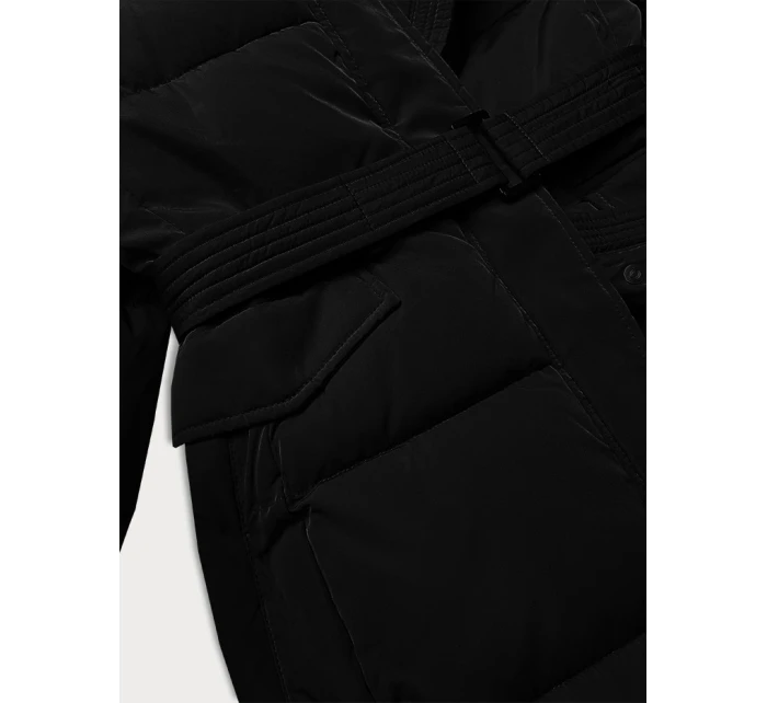 Černá vypasovaná zimní bunda s opaskem model 21248114 - Banna Černá vypasovaná zimní bunda s opaskem model 21248114 - Banna