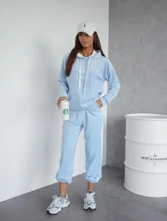 Světle modrý dámský velurový teplákový komplet s lampasy model 20980113 - Moon